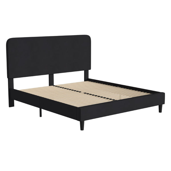 English Elm Addison Upholstered Platform Bed with Rounded Headboard - Modern Design, Easy Assembly, No Box Spring Needed Charcoal King HG-3WPB21-K04-K-BK-GG