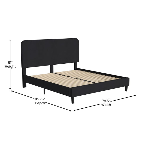 English Elm Addison Upholstered Platform Bed with Rounded Headboard - Modern Design, Easy Assembly, No Box Spring Needed Charcoal King HG-3WPB21-K04-K-BK-GG