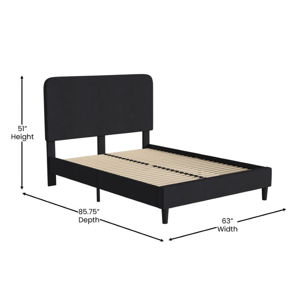 English Elm Addison Upholstered Platform Bed with Rounded Headboard - Modern Design, Easy Assembly, No Box Spring Needed Charcoal Queen HG-3WPB21-Q03-Q-BK-GG
