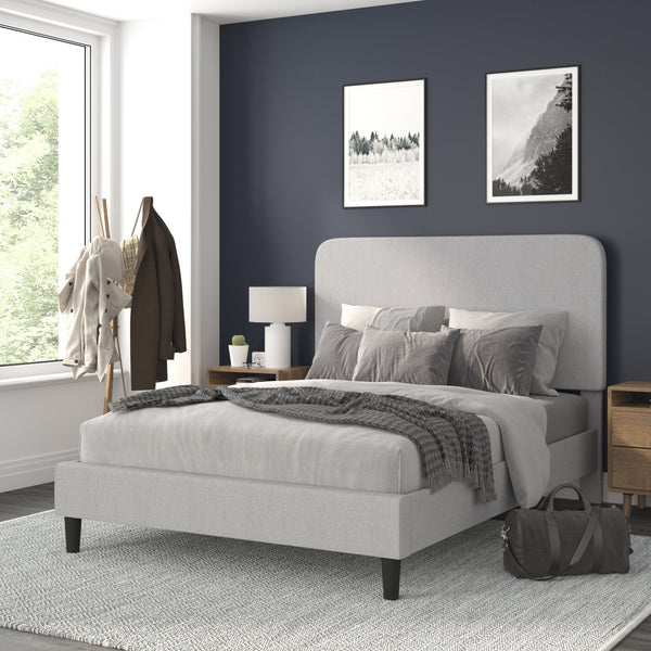 English Elm Addison Upholstered Platform Bed with Rounded Headboard - Modern Design, Easy Assembly, No Box Spring Needed Light Grey Queen HG-3WPB21-Q03-Q-GY-GG