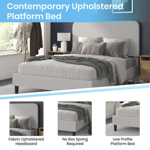 English Elm Addison Upholstered Platform Bed with Rounded Headboard - Modern Design, Easy Assembly, No Box Spring Needed Light Grey Queen HG-3WPB21-Q03-Q-GY-GG