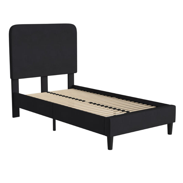 English Elm Addison Upholstered Platform Bed with Rounded Headboard - Modern Design, Easy Assembly, No Box Spring Needed Charcoal Twin HG-3WPB21-T01-T-BK-GG
