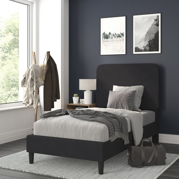 English Elm Addison Upholstered Platform Bed with Rounded Headboard - Modern Design, Easy Assembly, No Box Spring Needed Charcoal Twin HG-3WPB21-T01-T-BK-GG