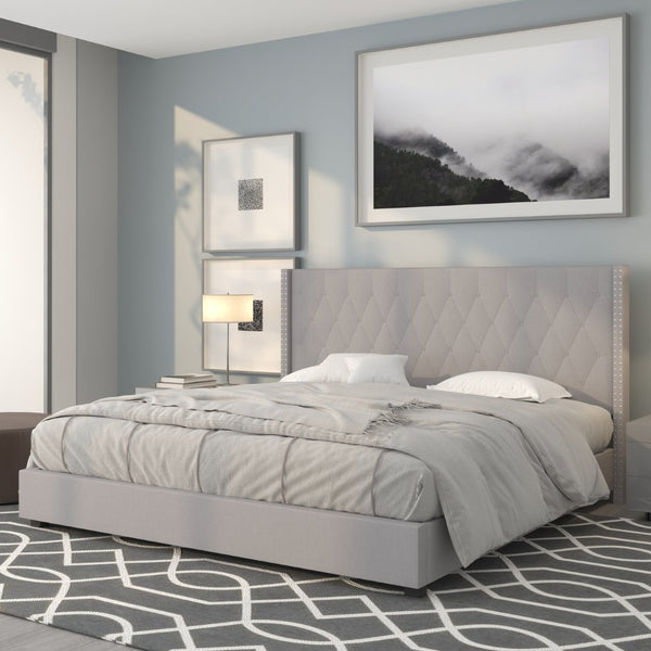 English Elm Riverdale Elegant Tufted Upholstered Platform Bed - Stylish Modern Design for Ultimate Comfort Light Gray In Stock. Usually ships in 24 - 48 business hours HG-44-GG