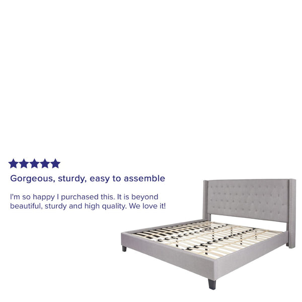 English Elm Riverdale Elegant Tufted Upholstered Platform Bed - Stylish Modern Design for Ultimate Comfort Light Gray In Stock. Usually ships in 24 - 48 business hours HG-44-GG