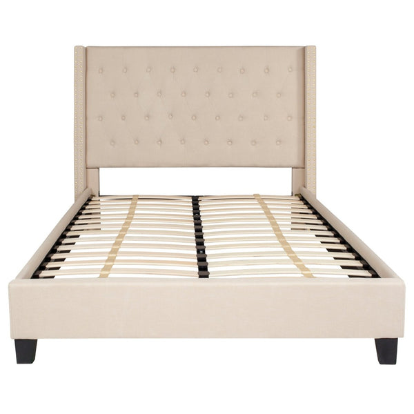 English Elm Riverdale Full Size Tufted Upholstered Platform Bed with 10" Pocket Spring Mattress for Cozy Comfort Beige In Stock. Usually ships in 24 - 48 business hours HG-BM10-34-GG