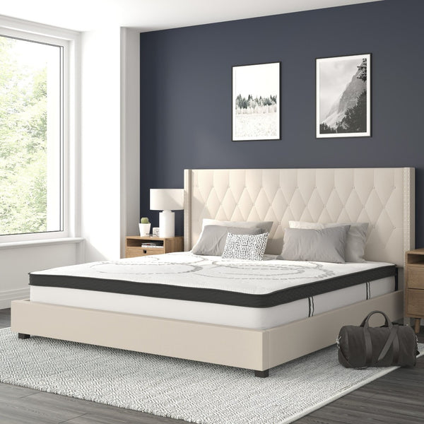 English Elm Riverdale Full Size Tufted Upholstered Platform Bed with 10" Pocket Spring Mattress for Cozy Comfort Beige In Stock. Usually ships in 24 - 48 business hours HG-BM10-36-GG