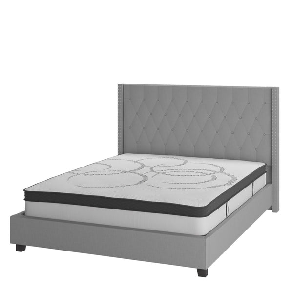 English Elm Riverdale Full Size Tufted Upholstered Platform Bed with 10" Pocket Spring Mattress for Cozy Comfort Light Gray In Stock. Usually ships in 24 - 48 business hours HG-BM10-44-GG