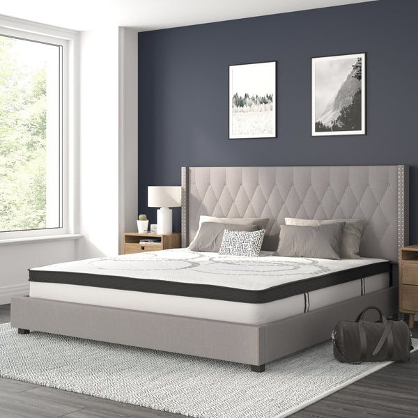 English Elm Riverdale Full Size Tufted Upholstered Platform Bed with 10" Pocket Spring Mattress for Cozy Comfort Light Gray In Stock. Usually ships in 24 - 48 business hours HG-BM10-44-GG