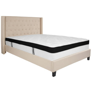 English Elm Riverdale Queen Size Tufted Platform Bed & Hybrid Mattress Set – Elegant Sleep Solution for Your Home Beige HG-BMF-35-GG