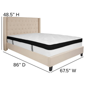 English Elm Riverdale Queen Size Tufted Platform Bed & Hybrid Mattress Set – Elegant Sleep Solution for Your Home Beige HG-BMF-35-GG