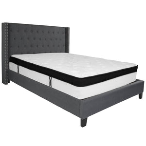 English Elm Riverdale Queen Size Tufted Platform Bed & Hybrid Mattress Set – Elegant Sleep Solution for Your Home Dark Gray HG-BMF-47-GG