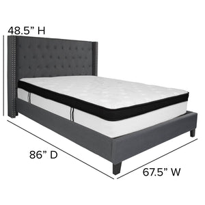 English Elm Riverdale Queen Size Tufted Platform Bed & Hybrid Mattress Set – Elegant Sleep Solution for Your Home Dark Gray HG-BMF-47-GG