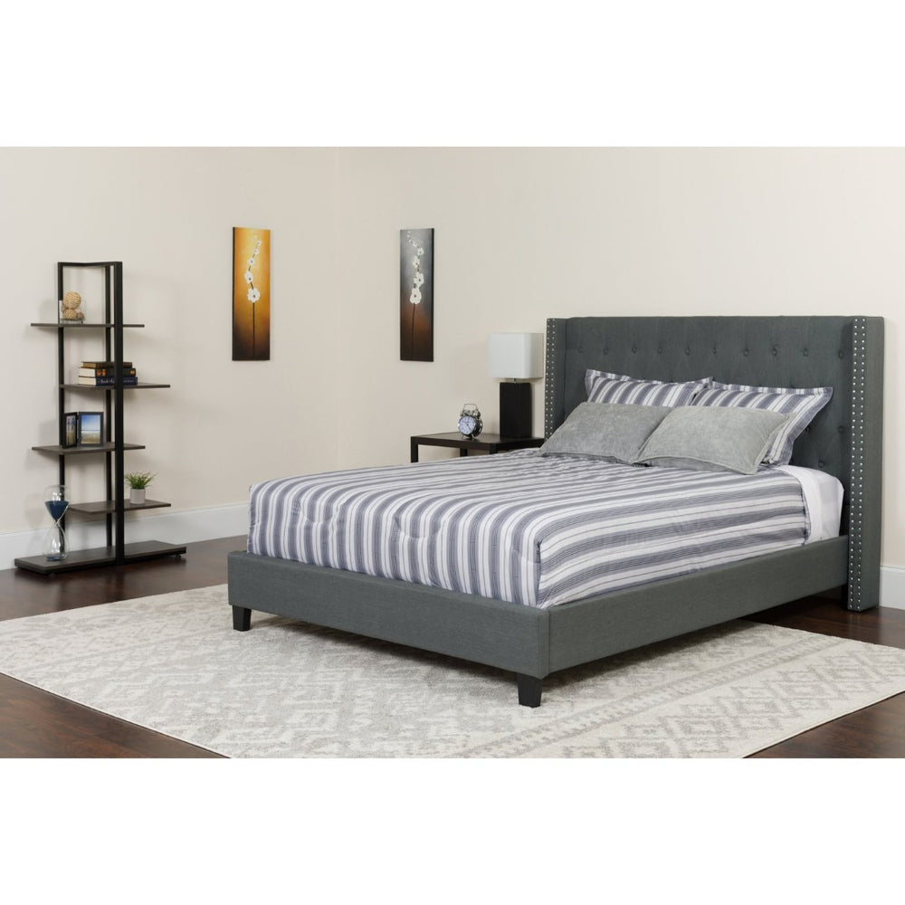 English Elm Riverdale Queen Size Tufted Platform Bed & Hybrid Mattress Set – Elegant Sleep Solution for Your Home Dark Gray HG-BMF-47-GG