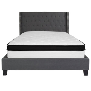 English Elm Riverdale Queen Size Tufted Platform Bed & Hybrid Mattress Set – Elegant Sleep Solution for Your Home Dark Gray HG-BMF-47-GG