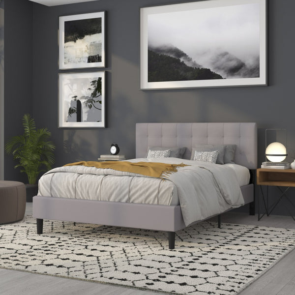 English Elm Bedford Tufted Upholstered Full Size Headboard for Elegant Bedroom Style and Comfortable Support Light Gray In Stock. Usually ships in 24 - 48 business hours HG-HB1704-Q-LG-GG