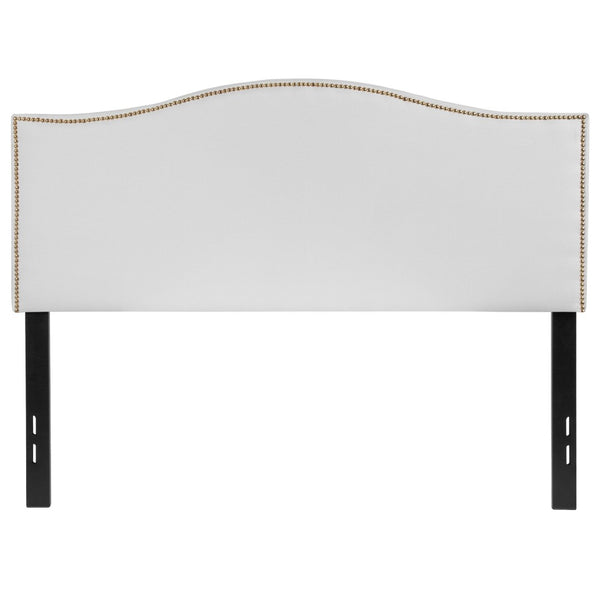 English Elm Lexington Upholstered Full Headboard with Brass Nailhead Trim for a Modern Bedroom Update White In Stock. Usually ships in 24 - 48 business hours HG-HB1707-F-W-GG