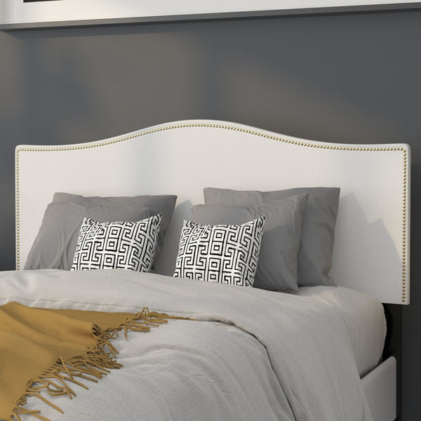English Elm Lexington Upholstered Full Headboard with Brass Nailhead Trim for a Modern Bedroom Update White In Stock. Usually ships in 24 - 48 business hours HG-HB1707-F-W-GG