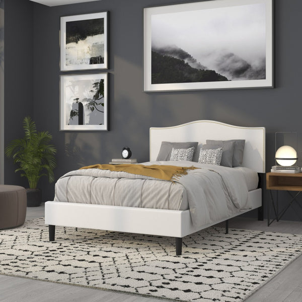 English Elm Lexington Upholstered Full Headboard with Brass Nailhead Trim for a Modern Bedroom Update White In Stock. Usually ships in 24 - 48 business hours HG-HB1707-F-W-GG