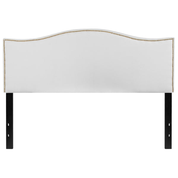 English Elm Lexington Upholstered Full Headboard with Brass Nailhead Trim for a Modern Bedroom Update White In Stock. Usually ships in 24 - 48 business hours HG-HB1707-Q-W-GG
