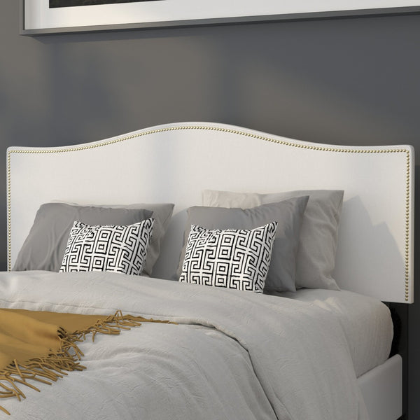 English Elm Lexington Upholstered Full Headboard with Brass Nailhead Trim for a Modern Bedroom Update White In Stock. Usually ships in 24 - 48 business hours HG-HB1707-Q-W-GG