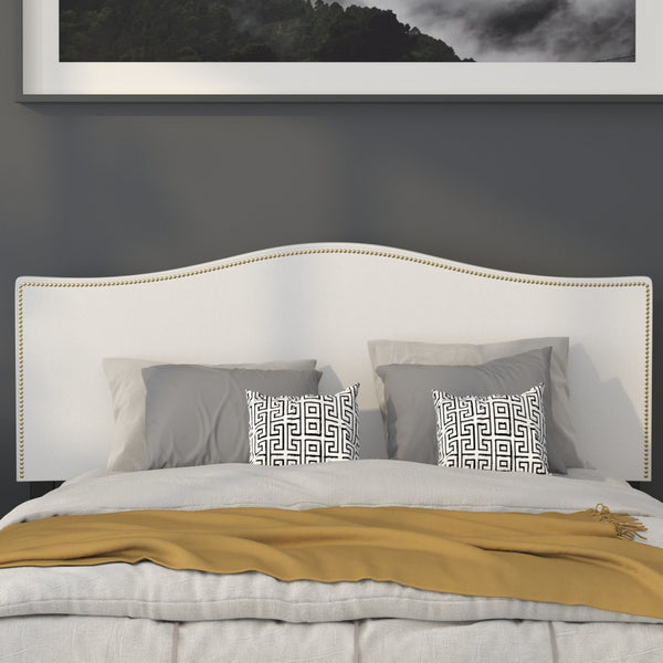 English Elm Lexington Upholstered Full Headboard with Brass Nailhead Trim for a Modern Bedroom Update White In Stock. Usually ships in 24 - 48 business hours HG-HB1707-Q-W-GG