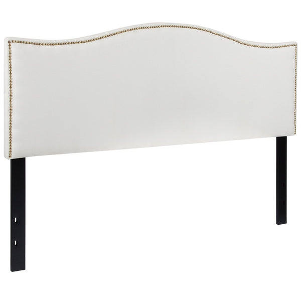 English Elm Lexington Upholstered Full Headboard with Brass Nailhead Trim for a Modern Bedroom Update White In Stock. Usually ships in 24 - 48 business hours HG-HB1707-Q-W-GG