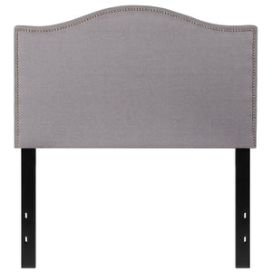 English Elm Lexington Upholstered Full Headboard with Brass Nailhead Trim for a Modern Bedroom Update Light Gray HG-HB1707-T-LG-GG