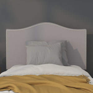 English Elm Lexington Upholstered Full Headboard with Brass Nailhead Trim for a Modern Bedroom Update Light Gray HG-HB1707-T-LG-GG