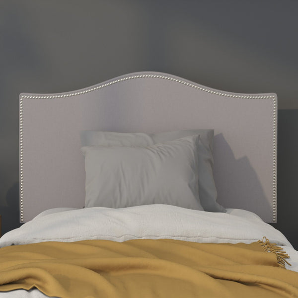 English Elm Lexington Upholstered Full Headboard with Brass Nailhead Trim for a Modern Bedroom Update Light Gray HG-HB1707-T-LG-GG