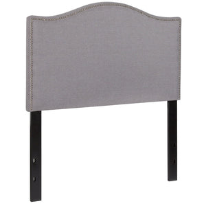 English Elm Lexington Upholstered Full Headboard with Brass Nailhead Trim for a Modern Bedroom Update Light Gray HG-HB1707-T-LG-GG