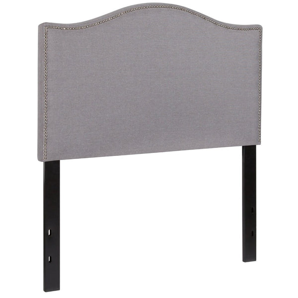 English Elm Lexington Upholstered Full Headboard with Brass Nailhead Trim for a Modern Bedroom Update Light Gray HG-HB1707-T-LG-GG