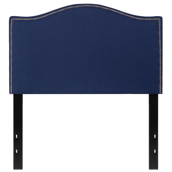 English Elm Lexington Upholstered Full Headboard with Brass Nailhead Trim for a Modern Bedroom Update Navy HG-HB1707-T-N-GG