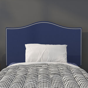 English Elm Lexington Upholstered Full Headboard with Brass Nailhead Trim for a Modern Bedroom Update Navy HG-HB1707-T-N-GG
