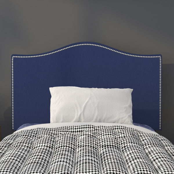English Elm Lexington Upholstered Full Headboard with Brass Nailhead Trim for a Modern Bedroom Update Navy HG-HB1707-T-N-GG