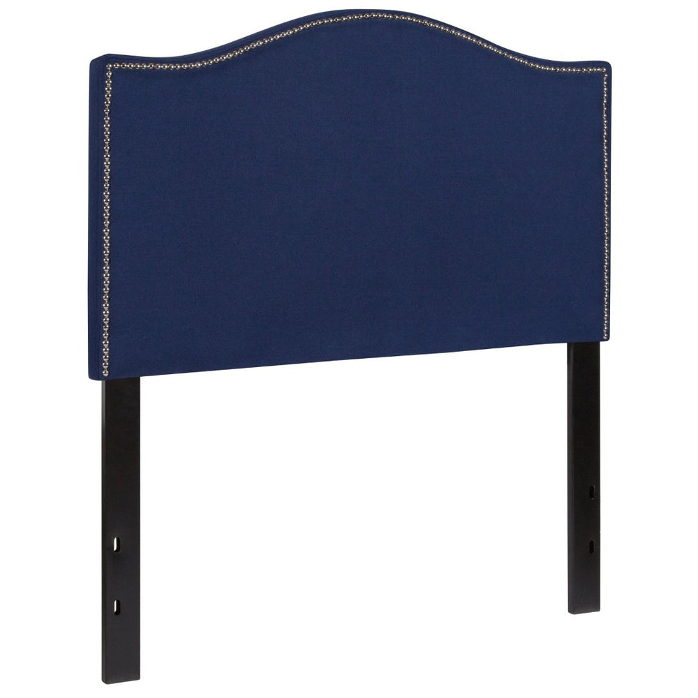 English Elm Lexington Upholstered Full Headboard with Brass Nailhead Trim for a Modern Bedroom Update Navy HG-HB1707-T-N-GG