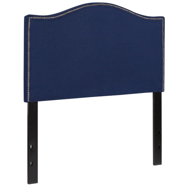 English Elm Lexington Upholstered Full Headboard with Brass Nailhead Trim for a Modern Bedroom Update Navy HG-HB1707-T-N-GG