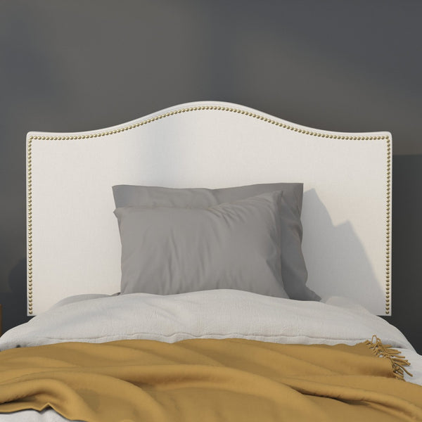 English Elm Lexington Upholstered Full Headboard with Brass Nailhead Trim for a Modern Bedroom Update White In Stock. Usually ships in 24 - 48 business hours HG-HB1707-T-W-GG