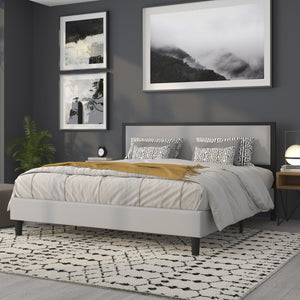 English Elm Melbourne Upholstered Full Size Headboard with Sleek Metal Frame and Contemporary Design Features Light Gray HG-HB1717-K-LG-GG