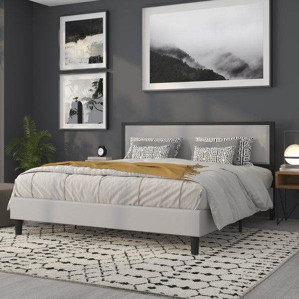 English Elm Melbourne Upholstered Full Size Headboard with Sleek Metal Frame and Contemporary Design Features Light Gray HG-HB1717-K-LG-GG