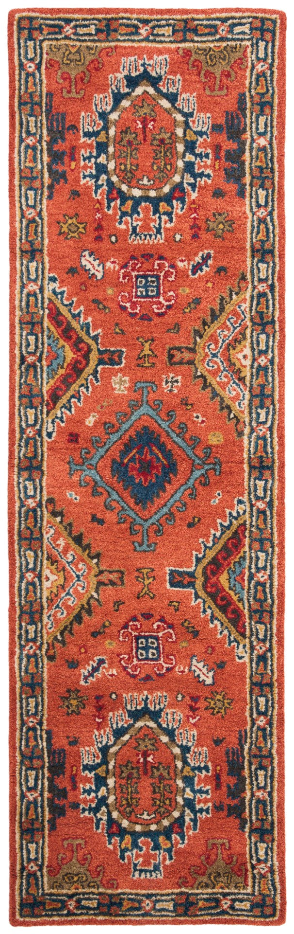 Safavieh Heritage Hand Tufted Wool Area Rug - Elegant Geometric Patterns For Timeless Home Decor Charm Rust ,Navy Wool Hg427p-2