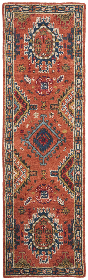 Safavieh Heritage Hand-Tufted Wool Rug In Rust With Navy Border — Timeless Medallion & Botanical Elegance 4'-0" x 6'-0" HG427P-4