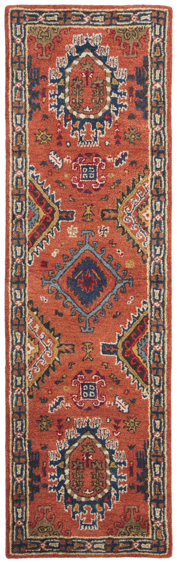 Safavieh Heritage Hand-Tufted Wool Rug In Rust With Navy Border — Timeless Medallion & Botanical Elegance 4'-0" x 6'-0" HG427P-4