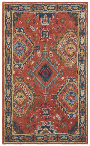 Safavieh Heritage Hand-Tufted Wool Rug In Rust With Navy Border — Timeless Medallion & Botanical Elegance 4'-0" x 6'-0" HG427P-4