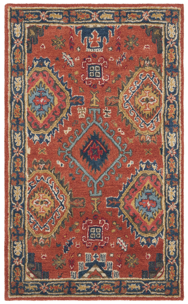 Safavieh Heritage Hand-Tufted Wool Rug In Rust With Navy Border — Timeless Medallion & Botanical Elegance 4'-0" x 6'-0" HG427P-4