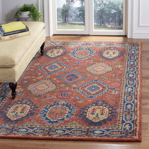 Safavieh Heritage Hand-Tufted Wool Rug In Rust With Navy Border — Timeless Medallion & Botanical Elegance 4'-0" x 6'-0" HG427P-4