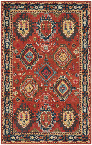 Safavieh Heritage Hand-Tufted Wool Rug In Rust With Navy Border — Timeless Medallion & Botanical Elegance 4'-0" x 6'-0" HG427P-4