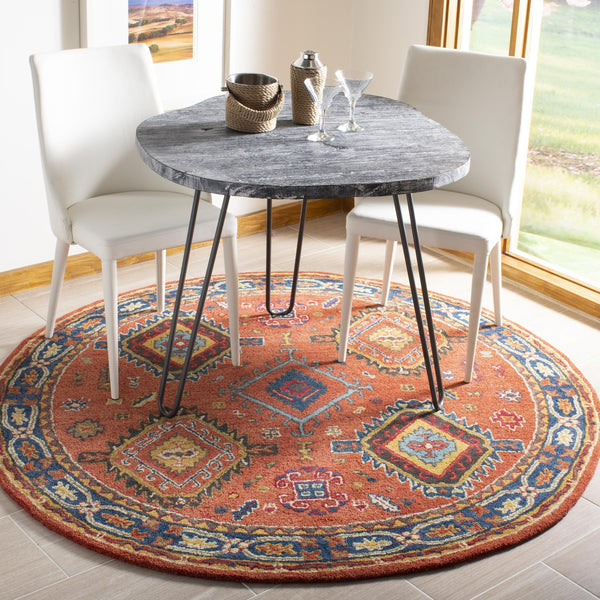 Safavieh Heritage Hand-Tufted Wool Rug In Rust With Navy Border — Timeless Medallion & Botanical Elegance 4'-0" x 6'-0" HG427P-4