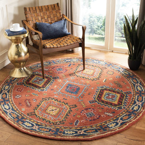 Safavieh Heritage Hand-Tufted Wool Rug In Rust With Navy Border — Timeless Medallion & Botanical Elegance 4'-0" x 6'-0" HG427P-4