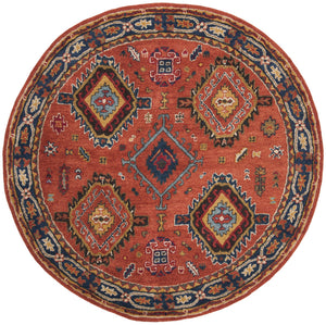 Safavieh Heritage Hand-Tufted Wool Rug In Rust With Navy Border — Timeless Medallion & Botanical Elegance 4'-0" x 6'-0" HG427P-4